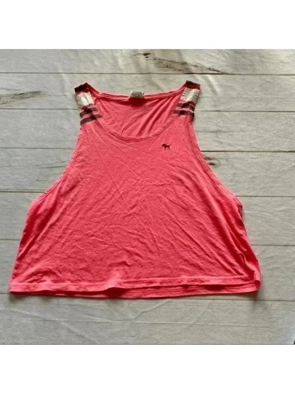 PINK Victoria Secret Hot Pink stripe Tank Sz L/G - Picture 7 of 11